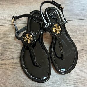 {Tory Burch} black Leather T-Strap Sandals